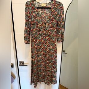 Sezane Multicolor Floral Midi Dress - Estella Dress, Size 36